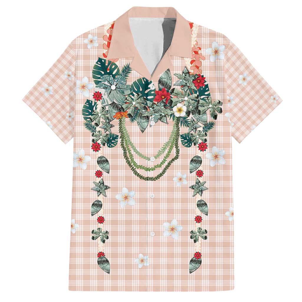Peach Hawaiian Palaka Family Matching Puletasi and Hawaiian Shirt Kukui Nut Money Lei LT9 Dad's Shirt - Short Sleeve Peach - Polynesian Pride