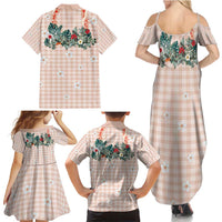 Peach Hawaiian Palaka Family Matching Summer Maxi Dress and Hawaiian Shirt Kukui Nut Money Lei LT9 - Polynesian Pride