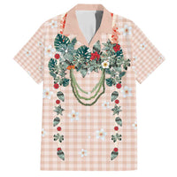 Peach Hawaiian Palaka Family Matching Summer Maxi Dress and Hawaiian Shirt Kukui Nut Money Lei LT9 Dad's Shirt - Short Sleeve Peach - Polynesian Pride
