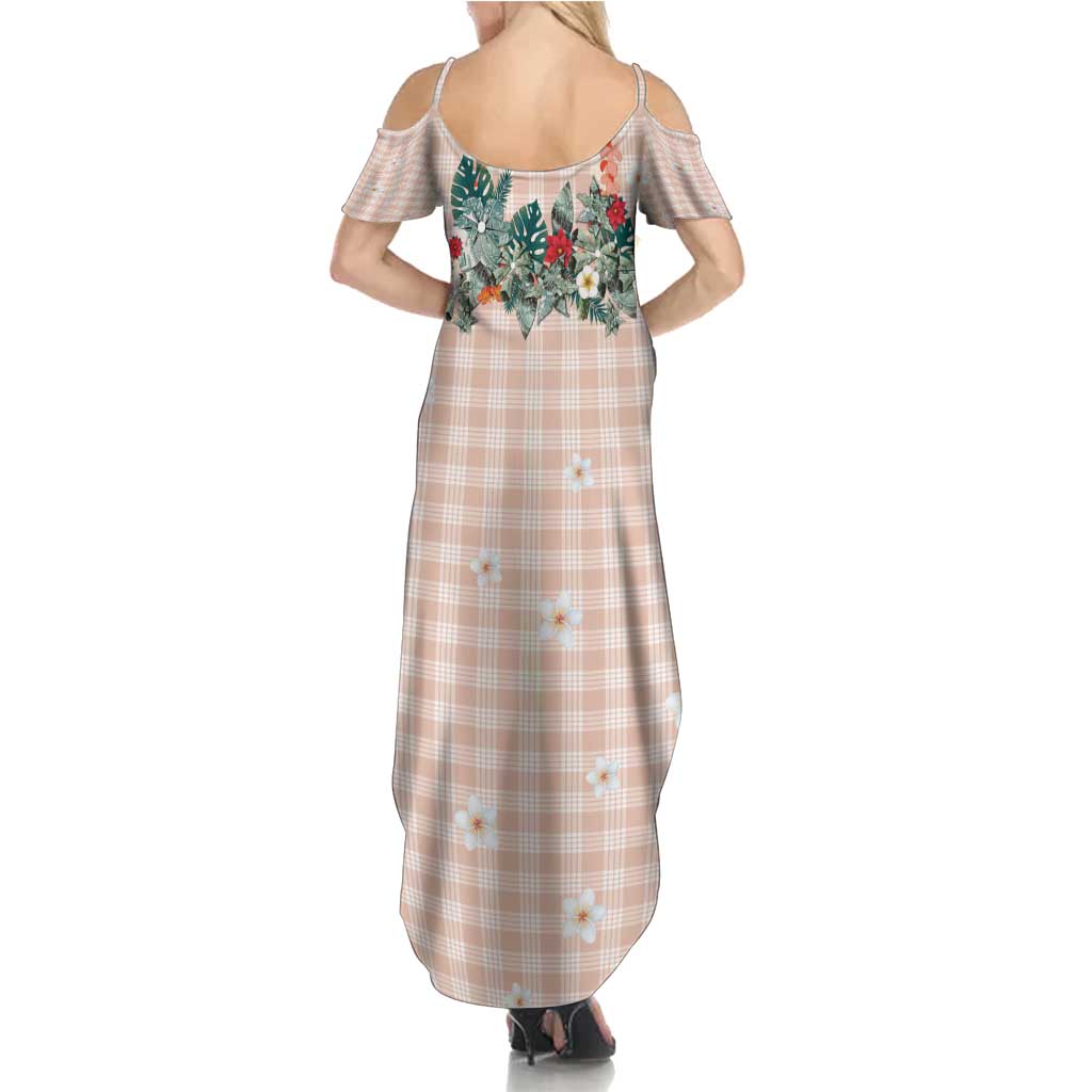 Peach Hawaiian Palaka Family Matching Summer Maxi Dress and Hawaiian Shirt Kukui Nut Money Lei LT9 - Polynesian Pride