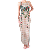 Peach Hawaiian Palaka Family Matching Tank Maxi Dress and Hawaiian Shirt Kukui Nut Money Lei LT9 Mom's Dress Peach - Polynesian Pride