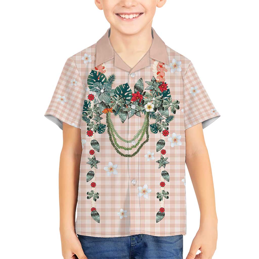 Peach Hawaiian Palaka Family Matching Tank Maxi Dress and Hawaiian Shirt Kukui Nut Money Lei LT9 Son's Shirt Peach - Polynesian Pride