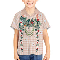 Peach Hawaiian Palaka Family Matching Tank Maxi Dress and Hawaiian Shirt Kukui Nut Money Lei LT9 Son's Shirt Peach - Polynesian Pride