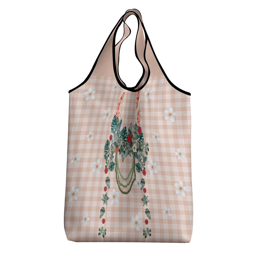 Peach Hawaiian Palaka Grocery Bag Kukui Nut Money Lei - Polynesian Pride
