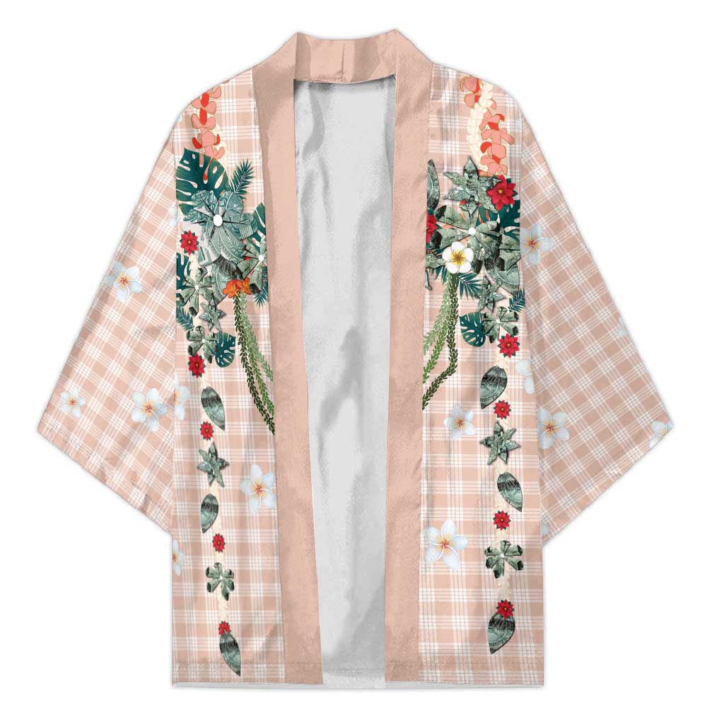 Peach Hawaiian Palaka Kimono Kukui Nut Money Lei - Polynesian Pride
