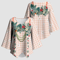 Peach Hawaiian Palaka Kimono Sleeve Blouse Kukui Nut Money Lei - Polynesian Pride