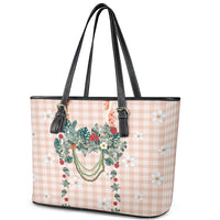 Peach Hawaiian Palaka Leather Tote Bag Kukui Nut Money Lei - Polynesian Pride