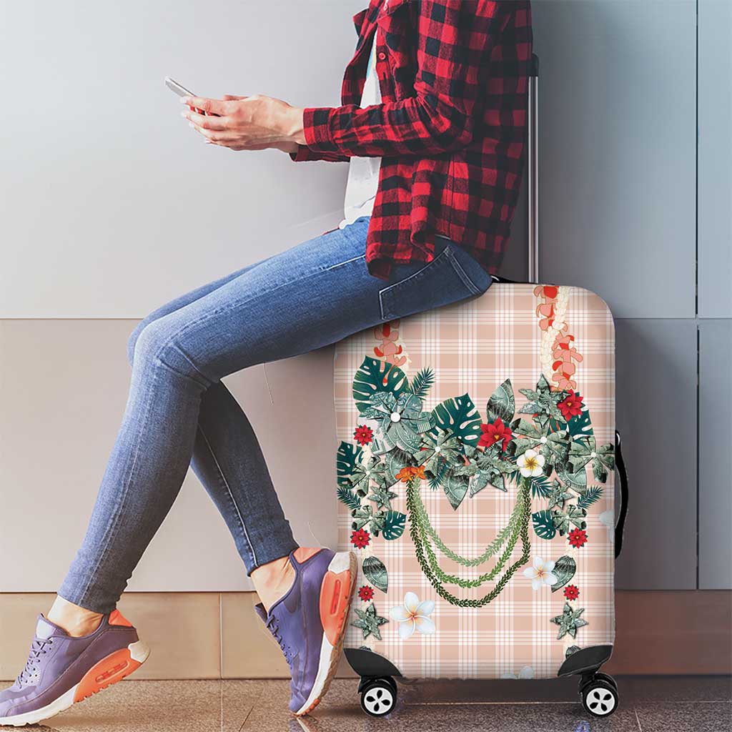 Peach Hawaiian Palaka Luggage Cover Kukui Nut Money Lei - Polynesian Pride