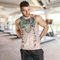 Peach Hawaiian Palaka Men Tank Top Kukui Nut Money Lei - Polynesian Pride