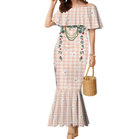 Peach Hawaiian Palaka Mermaid Dress Kukui Nut Money Lei - Polynesian Pride