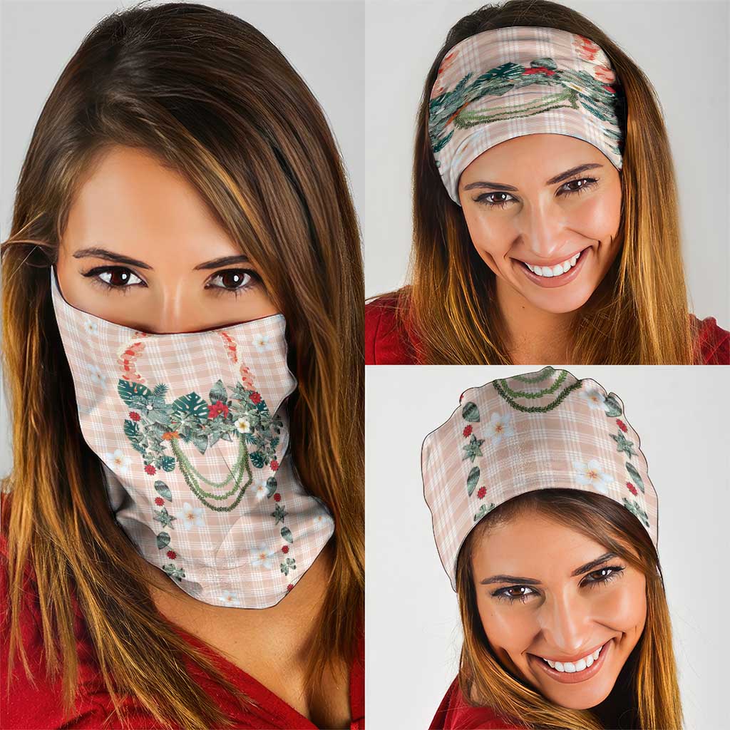 Peach Hawaiian Palaka Neck Gaiter Kukui Nut Money Lei - Polynesian Pride