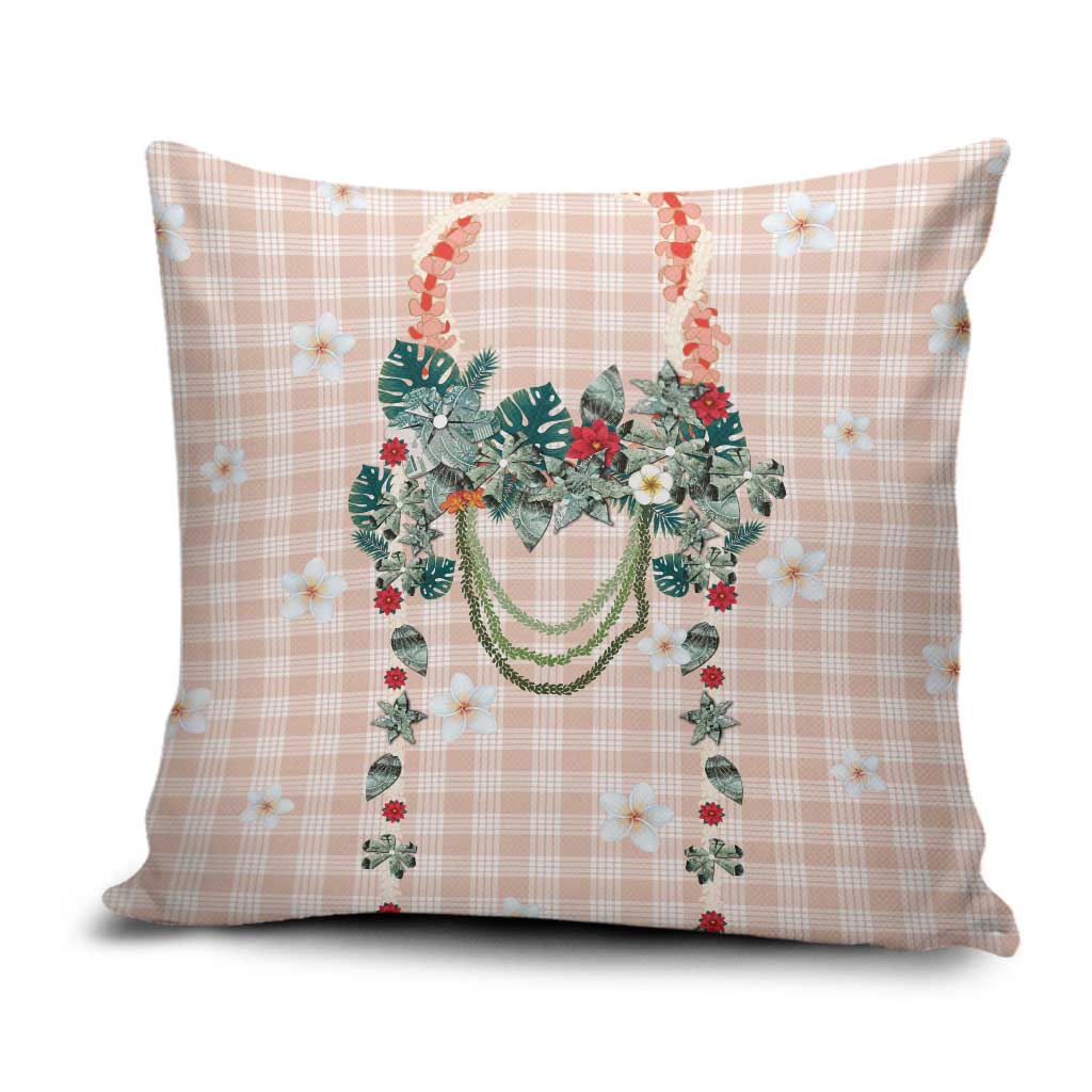 Peach Hawaiian Palaka Pillow Cover Kukui Nut Money Lei - Polynesian Pride