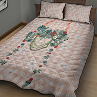 Peach Hawaiian Palaka Quilt Bed Set Kukui Nut Money Lei - Polynesian Pride