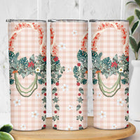 Peach Hawaiian Palaka Skinny Tumbler Kukui Nut Money Lei - Polynesian Pride