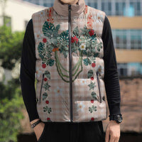 Peach Hawaiian Palaka Sleeveless Puffer Jacket Kukui Nut Money Lei - Polynesian Pride