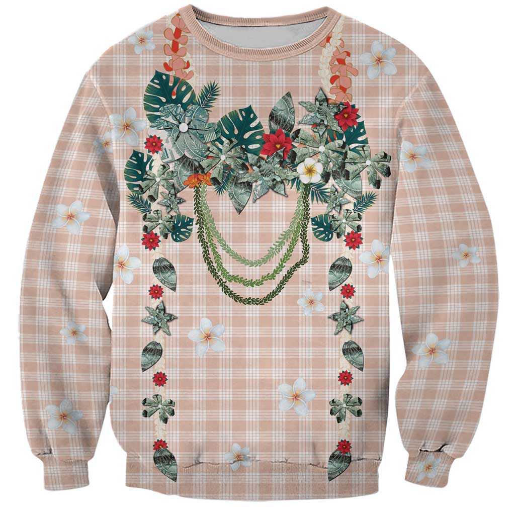 Peach Hawaiian Palaka Sweatshirt Kukui Nut Money Lei - Polynesian Pride