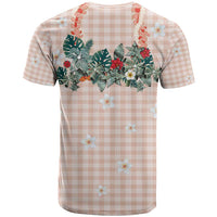 Peach Hawaiian Palaka T Shirt Kukui Nut Money Lei - Polynesian Pride