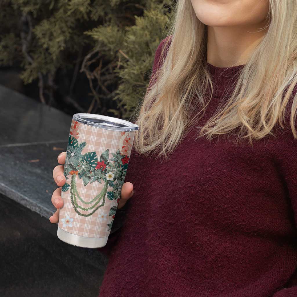 Peach Hawaiian Palaka Tumbler Cup Kukui Nut Money Lei - Polynesian Pride