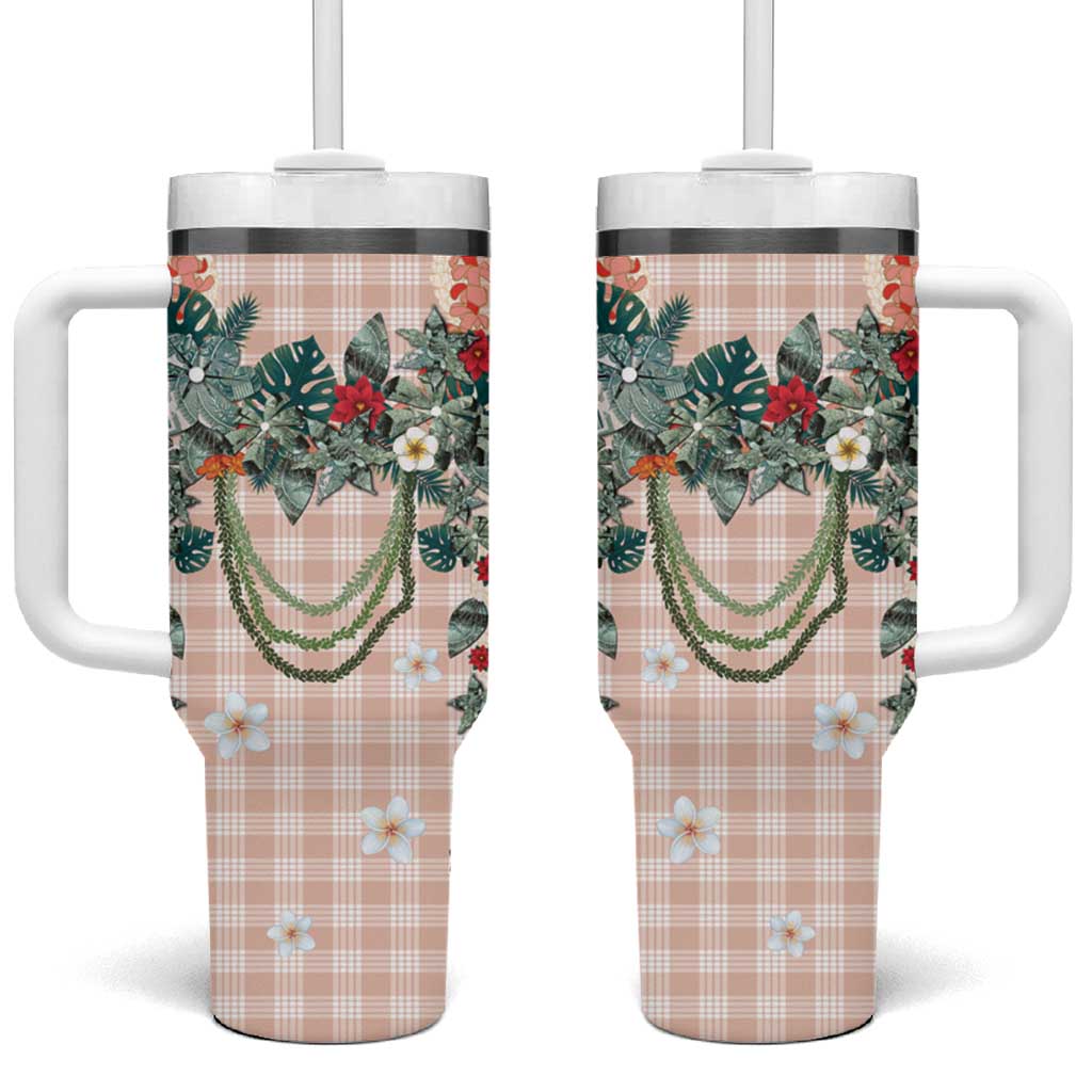 Peach Hawaiian Palaka Tumbler With Handle Kukui Nut Money Lei - Polynesian Pride