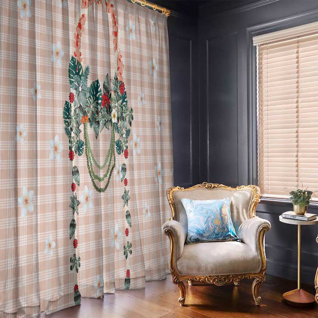 Peach Hawaiian Palaka Window Curtain Kukui Nut Money Lei - Polynesian Pride
