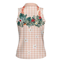 Peach Hawaiian Palaka Women Sleeveless Polo Shirt Kukui Nut Money Lei - Polynesian Pride