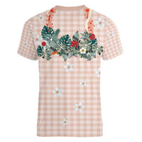 Peach Hawaiian Palaka Women V-Neck T-Shirt Kukui Nut Money Lei LT9 - Polynesian Pride