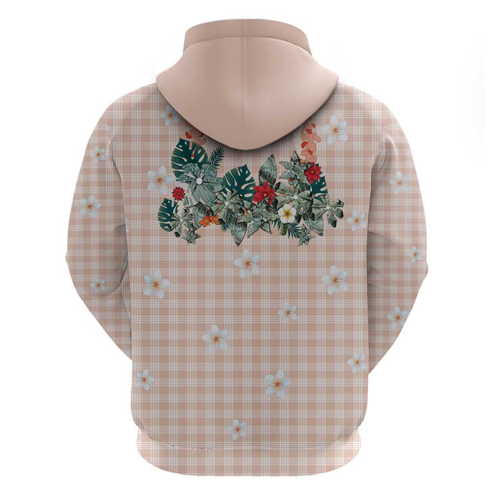 Peach Hawaiian Palaka Zip Hoodie Kukui Nut Money Lei - Polynesian Pride