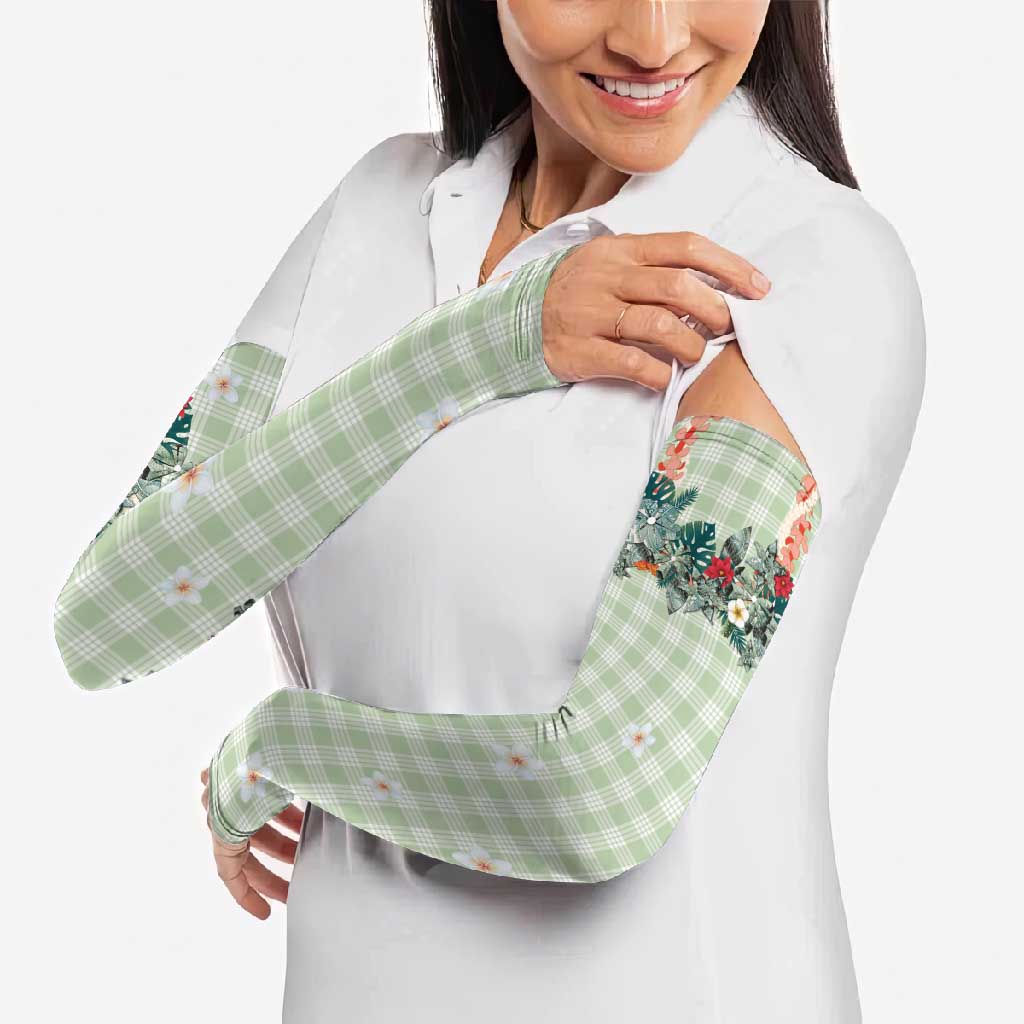 Sage Green Hawaiian Palaka Arm Sleeves Kukui Nut Money Lei - Polynesian Pride