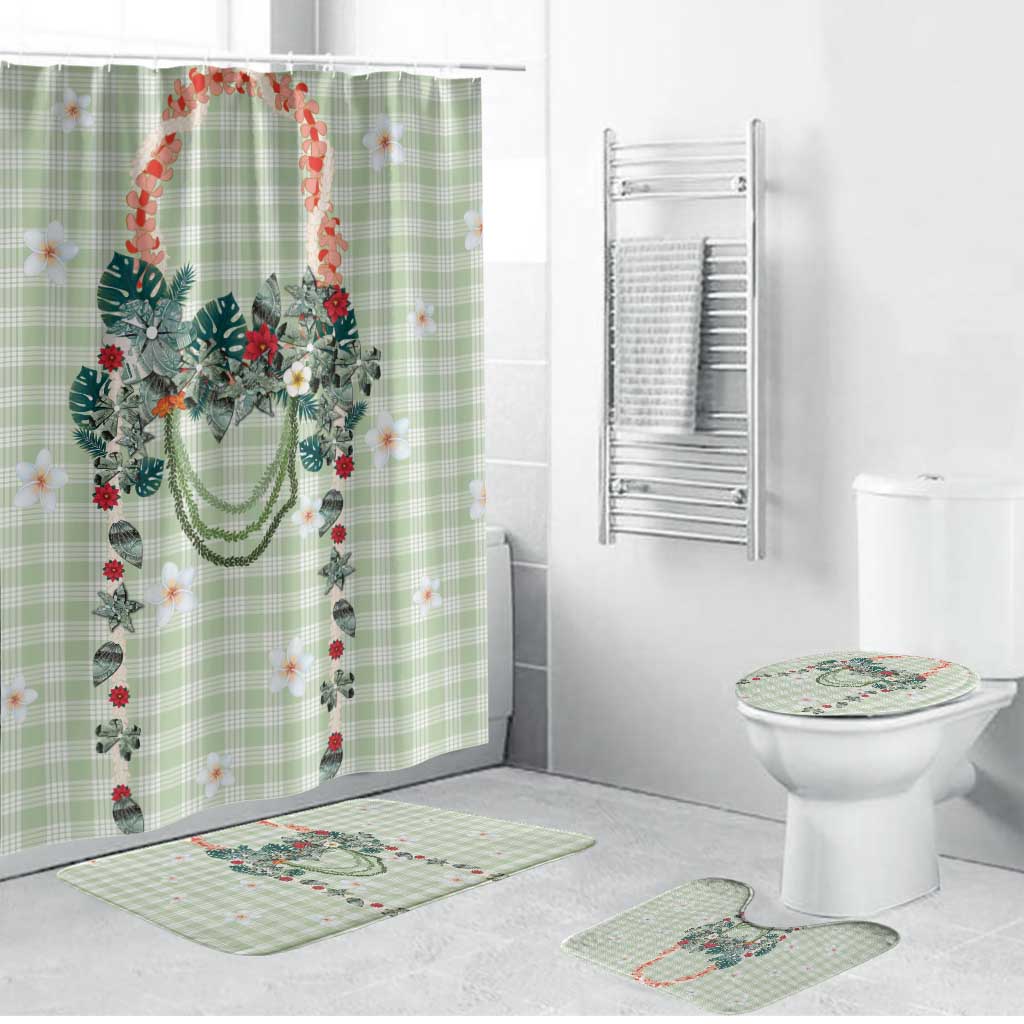 Sage Green Hawaiian Palaka Bathroom Set Kukui Nut Money Lei - Polynesian Pride
