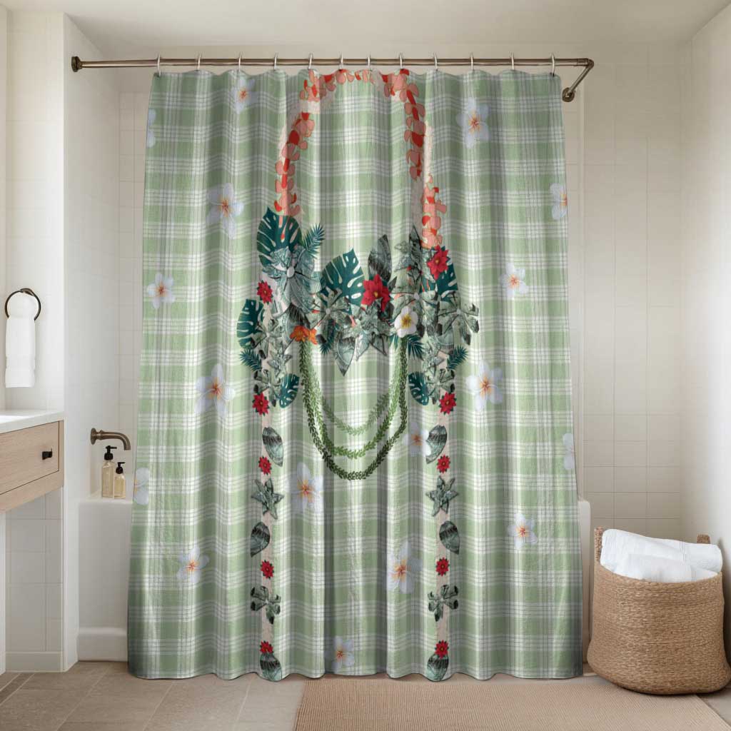 Sage Green Hawaiian Palaka Bathroom Set Kukui Nut Money Lei - Polynesian Pride