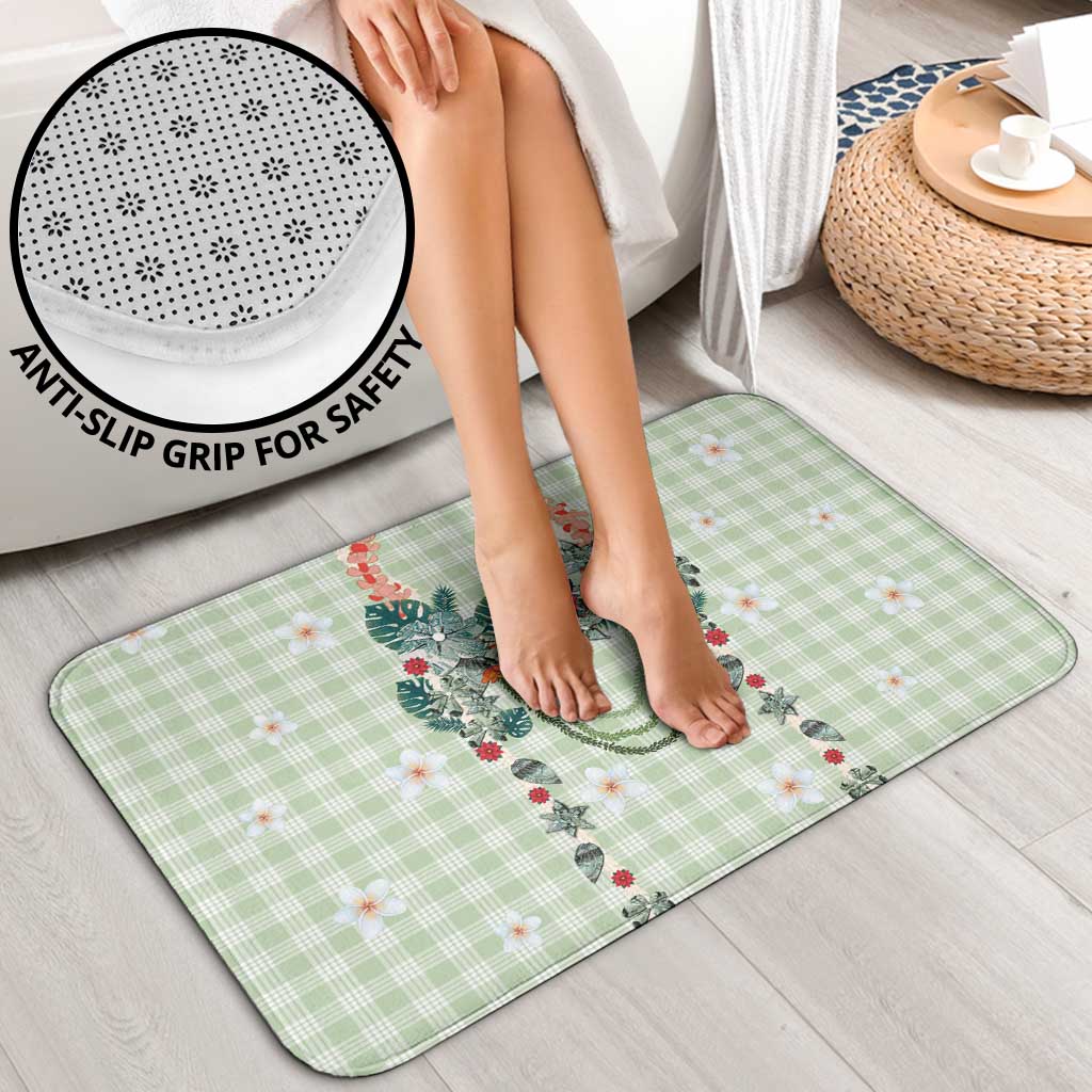 Sage Green Hawaiian Palaka Bathroom Set Kukui Nut Money Lei - Polynesian Pride