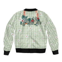 Sage Green Hawaiian Palaka Bomber Jacket Kukui Nut Money Lei - Polynesian Pride