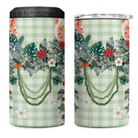 Sage Green Hawaiian Palaka 4 in 1 Can Cooler Tumbler Kukui Nut Money Lei - Polynesian Pride