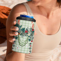 Sage Green Hawaiian Palaka 4 in 1 Can Cooler Tumbler Kukui Nut Money Lei - Polynesian Pride