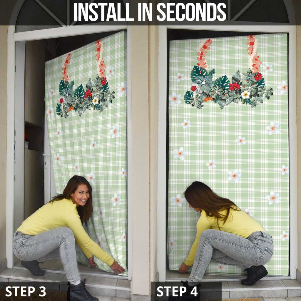 Sage Green Hawaiian Palaka Door Cover Kukui Nut Money Lei - Polynesian Pride