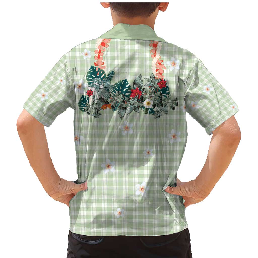 Sage Green Hawaiian Palaka Family Matching Mermaid Dress and Hawaiian Shirt Kukui Nut Money Lei LT9 - Polynesian Pride