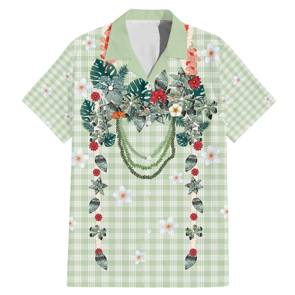 Sage Green Hawaiian Palaka Family Matching Mermaid Dress and Hawaiian Shirt Kukui Nut Money Lei LT9 Dad's Shirt - Short Sleeve Green - Polynesian Pride