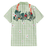 Sage Green Hawaiian Palaka Family Matching Off Shoulder Maxi Dress and Hawaiian Shirt Kukui Nut Money Lei LT9 - Polynesian Pride