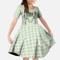 Sage Green Hawaiian Palaka Family Matching Puletasi and Hawaiian Shirt Kukui Nut Money Lei LT9 Daughter's Dress Green - Polynesian Pride