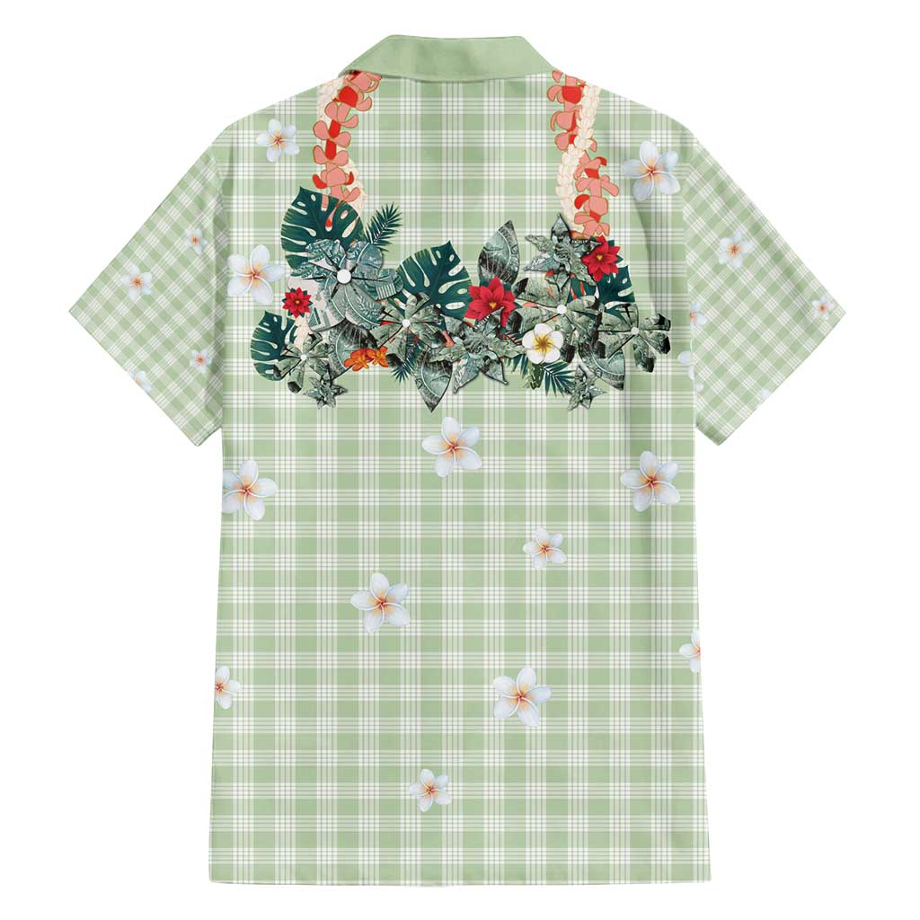 Sage Green Hawaiian Palaka Family Matching Summer Maxi Dress and Hawaiian Shirt Kukui Nut Money Lei LT9 - Polynesian Pride