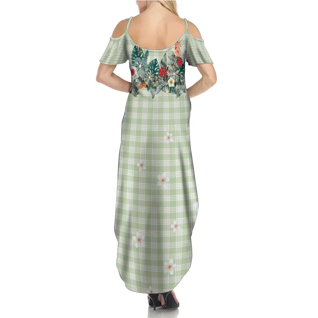 Sage Green Hawaiian Palaka Family Matching Summer Maxi Dress and Hawaiian Shirt Kukui Nut Money Lei LT9 - Polynesian Pride