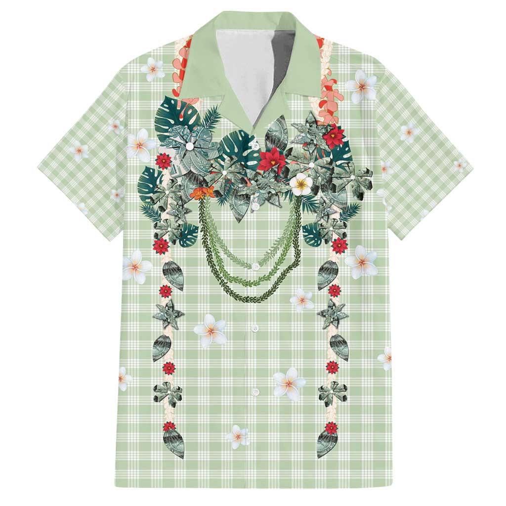 Sage Green Hawaiian Palaka Family Matching Tank Maxi Dress and Hawaiian Shirt Kukui Nut Money Lei - Polynesian Pride