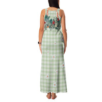Sage Green Hawaiian Palaka Family Matching Tank Maxi Dress and Hawaiian Shirt Kukui Nut Money Lei - Polynesian Pride
