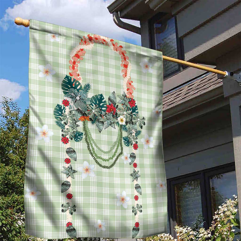 Sage Green Hawaiian Palaka Garden Flag Kukui Nut Money Lei - Polynesian Pride
