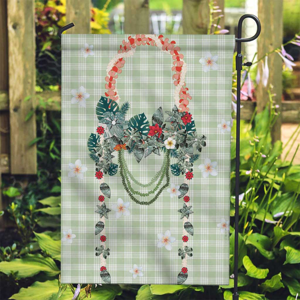Sage Green Hawaiian Palaka Garden Flag Kukui Nut Money Lei - Polynesian Pride