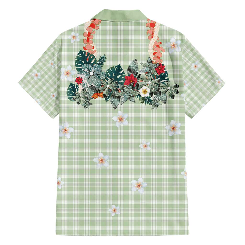 Sage Green Hawaiian Palaka Hawaiian Shirt Kukui Nut Money Lei - Polynesian Pride