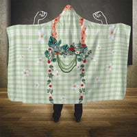 Sage Green Hawaiian Palaka Hooded Blanket Kukui Nut Money Lei - Polynesian Pride