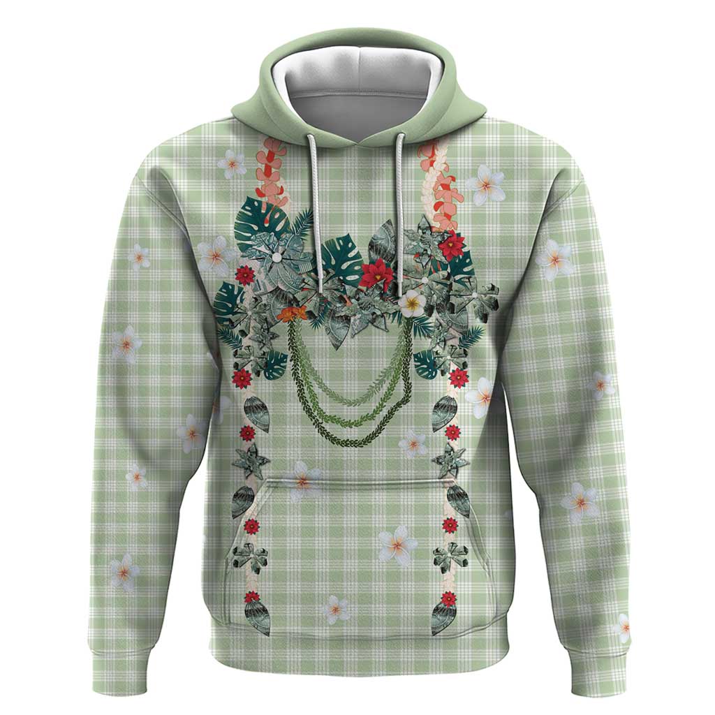 Sage Green Hawaiian Palaka Hoodie Kukui Nut Money Lei - Polynesian Pride