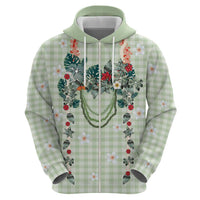 Sage Green Hawaiian Palaka Hoodie Kukui Nut Money Lei - Polynesian Pride
