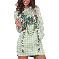 Sage Green Hawaiian Palaka Hoodie Dress Kukui Nut Money Lei - Polynesian Pride